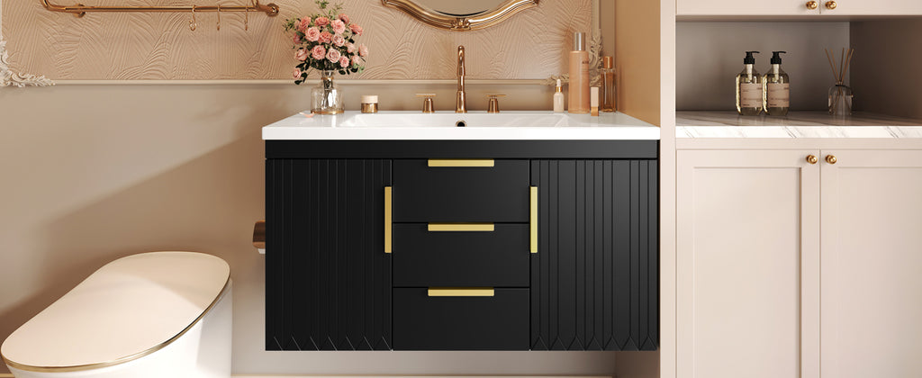 36'' Wall Mounted Bathroom Vanity with Resin Sink, Floating Bathroom Storage Cabinet with 2 Drawers (Same as N710S236003B)