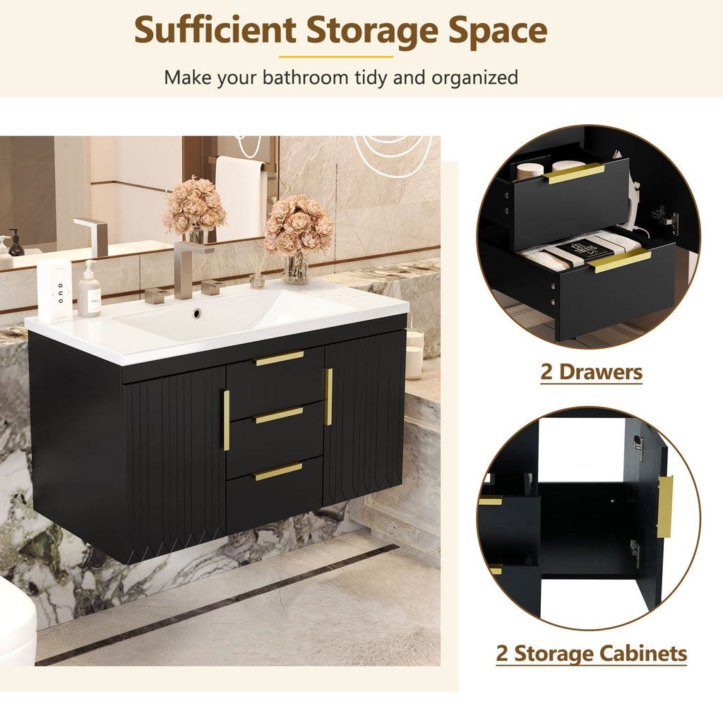 36'' Wall Mounted Bathroom Vanity with Resin Sink, Floating Bathroom Storage Cabinet with 2 Drawers (Same as N710S236003B)