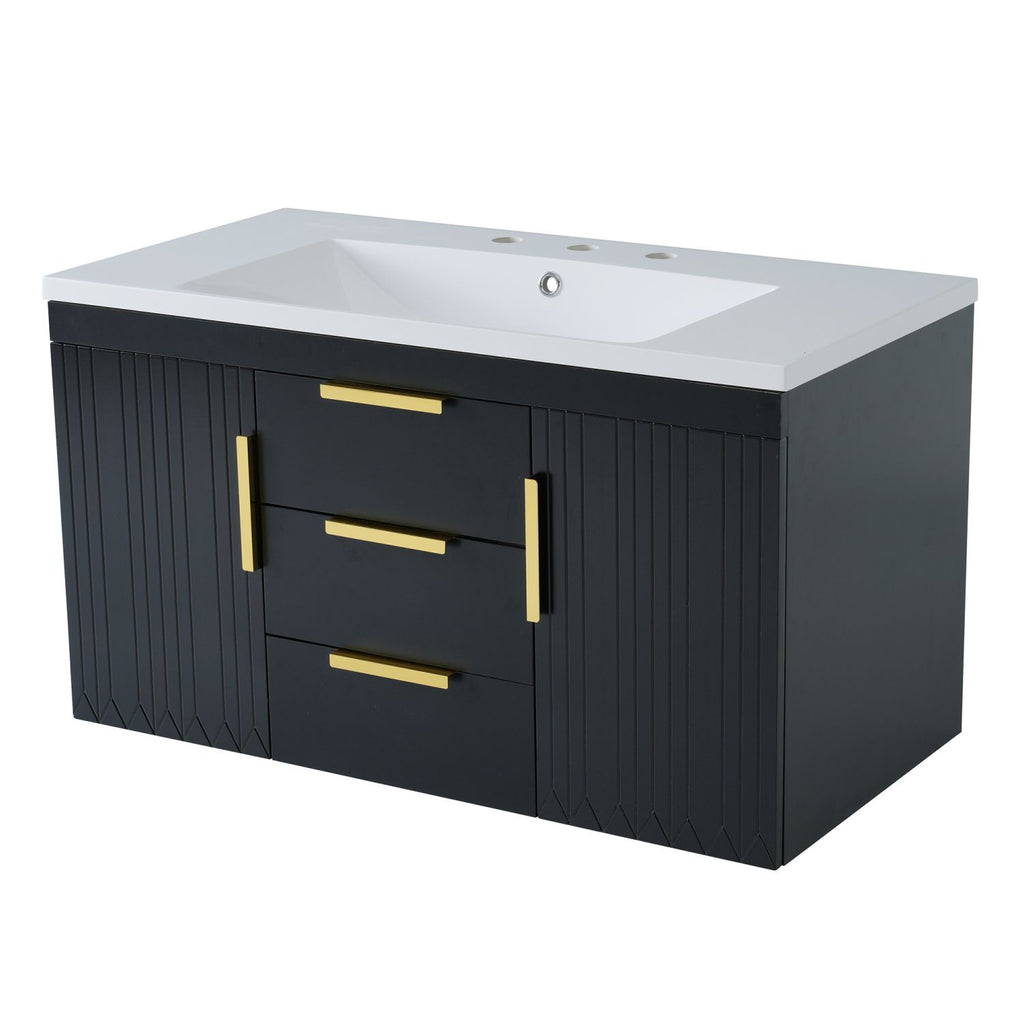 36'' Wall Mounted Bathroom Vanity with Resin Sink, Floating Bathroom Storage Cabinet with 2 Drawers (Same as N710S236003B)