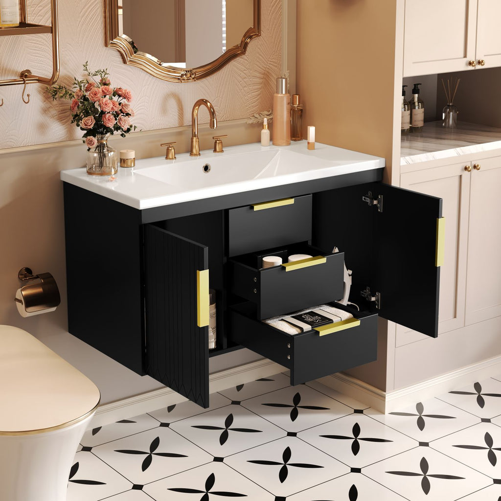 36'' Wall Mounted Bathroom Vanity with Resin Sink, Floating Bathroom Storage Cabinet with 2 Drawers (Same as N710S236003B)