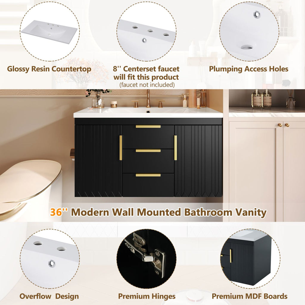 36'' Wall Mounted Bathroom Vanity with Resin Sink, Floating Bathroom Storage Cabinet with 2 Drawers (Same as N710S236003B)