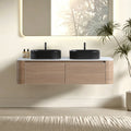 Erba 60 inch Bathroom Vanity with Sink, Honey Oak Wall Cabinet with Free Towel Rack, Double Black Oval Striped Ceramic Basins Design, without Drain and Faucet, Pre-assembled