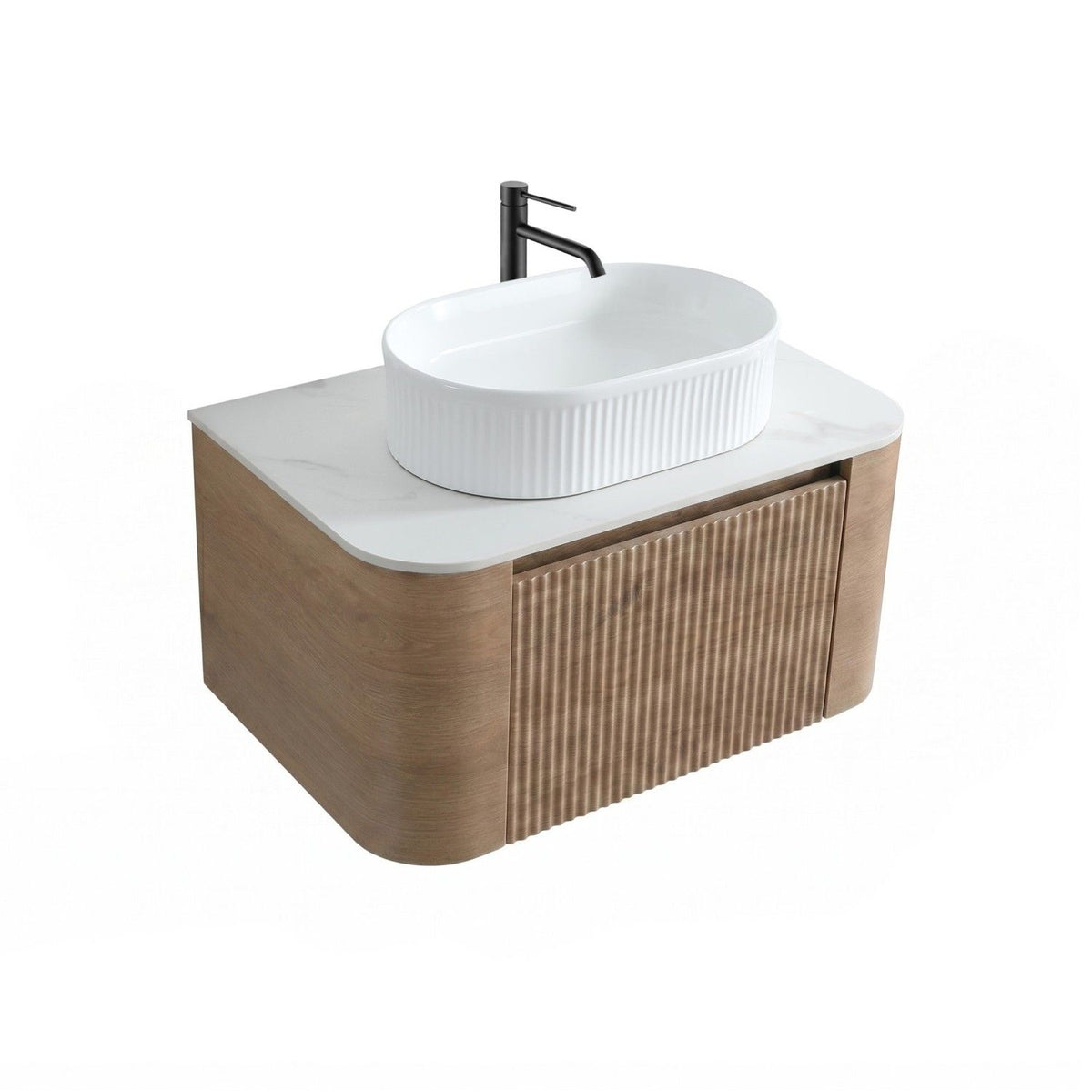 Erba 30 inch Bathroom Vanity with Sink, Honey Oak Wall Cabinet with Free Towel Rack, Single White Oval Striped Ceramic Basin Design, without Drain and Faucet, Pre-assembled