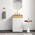 Gada 20" Striped Velvet White Bathroom Vanity with Integrated Brushed Gold Metal Vessel Bathroom Sink, Freestanding Bathroom Cabinet for Modern Bathroom, One-Piece Gold Metal Basin without Faucet, KD