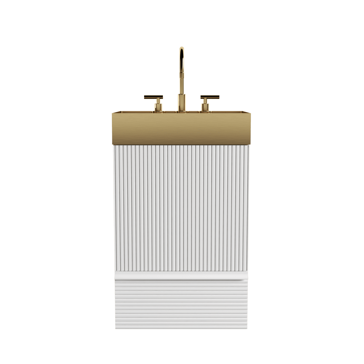 Gada 20" Striped Velvet White Bathroom Vanity with Integrated Brushed Gold Metal Vessel Bathroom Sink, Freestanding Bathroom Cabinet for Modern Bathroom, One-Piece Gold Metal Basin without Faucet, KD