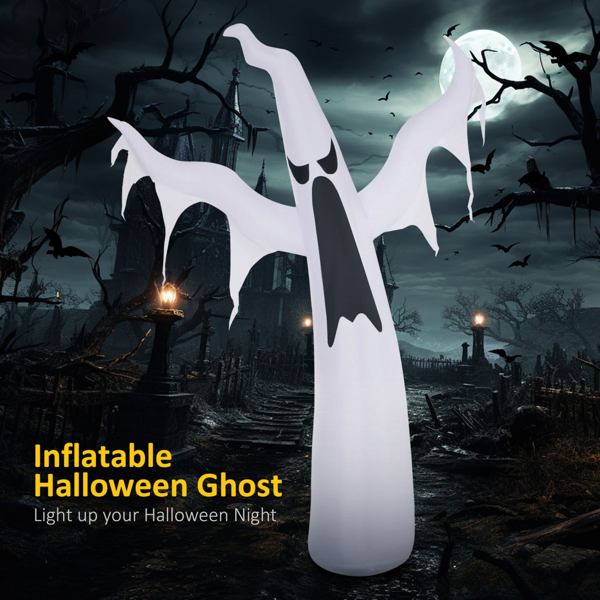 Halloween Inflatables Outdoor Decorations White Ghost, Light Up Blow Up Yard Decor with LED Light and Fan Indoor Outdoor for Garden, Lawn, Party, Holiday