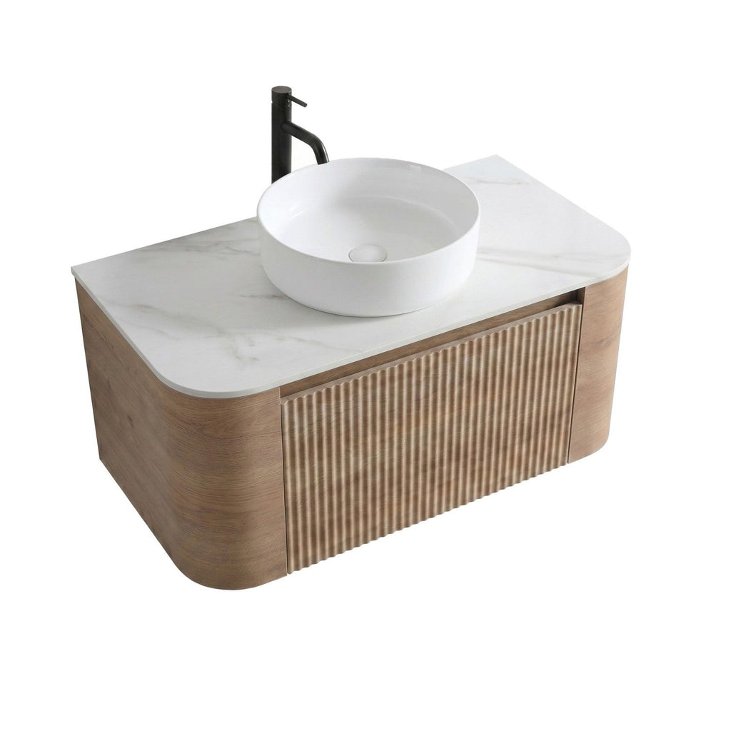 Erba 36 inch Bathroom Vanity with Sink, Honey Oak Wall Cabinet with Free Towel Rack, Single White Ceramic Basin Design, without Drain and Faucet, Pre-assembled