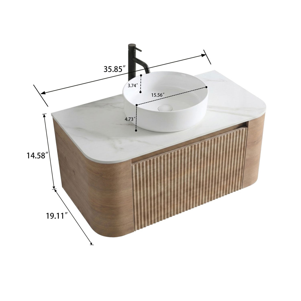 Erba 36 inch Bathroom Vanity with Sink, Honey Oak Wall Cabinet with Free Towel Rack, Single White Ceramic Basin Design, without Drain and Faucet, Pre-assembled
