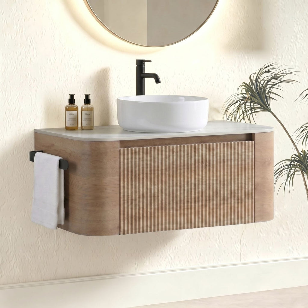 Erba 36 inch Bathroom Vanity with Sink, Honey Oak Wall Cabinet with Free Towel Rack, Single White Ceramic Basin Design, without Drain and Faucet, Pre-assembled