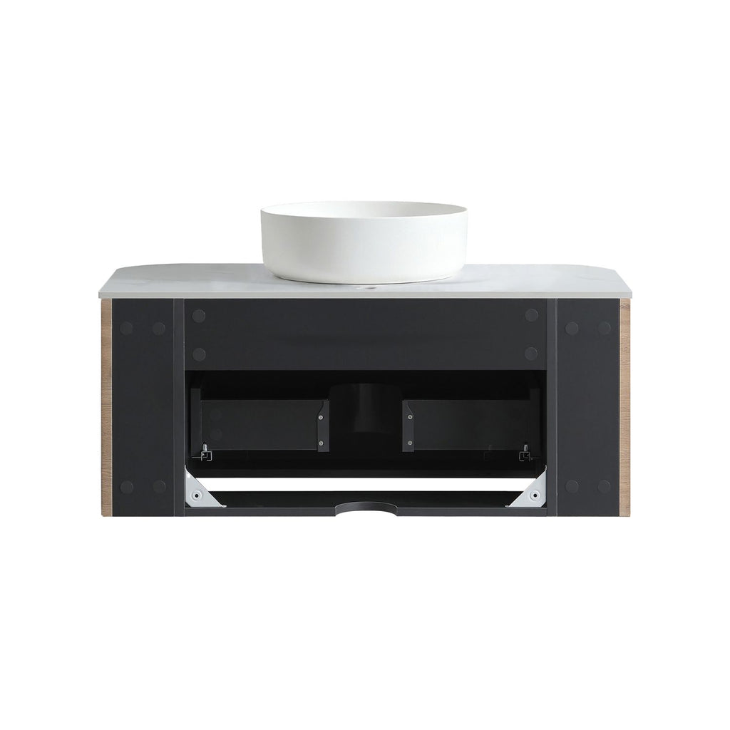 Erba 36 inch Bathroom Vanity with Sink, Honey Oak Wall Cabinet with Free Towel Rack, Single White Ceramic Basin Design, without Drain and Faucet, Pre-assembled