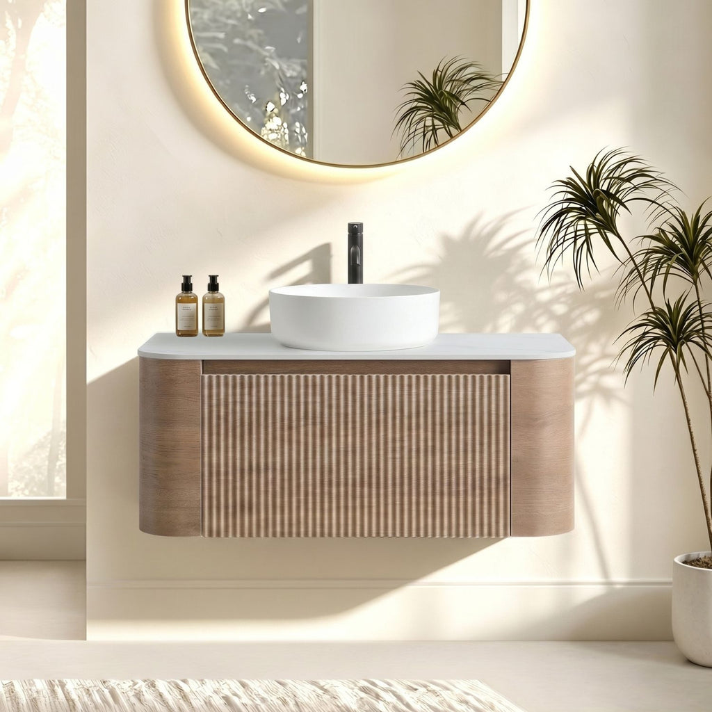Erba 36 inch Bathroom Vanity with Sink, Honey Oak Wall Cabinet with Free Towel Rack, Single White Ceramic Basin Design, without Drain and Faucet, Pre-assembled