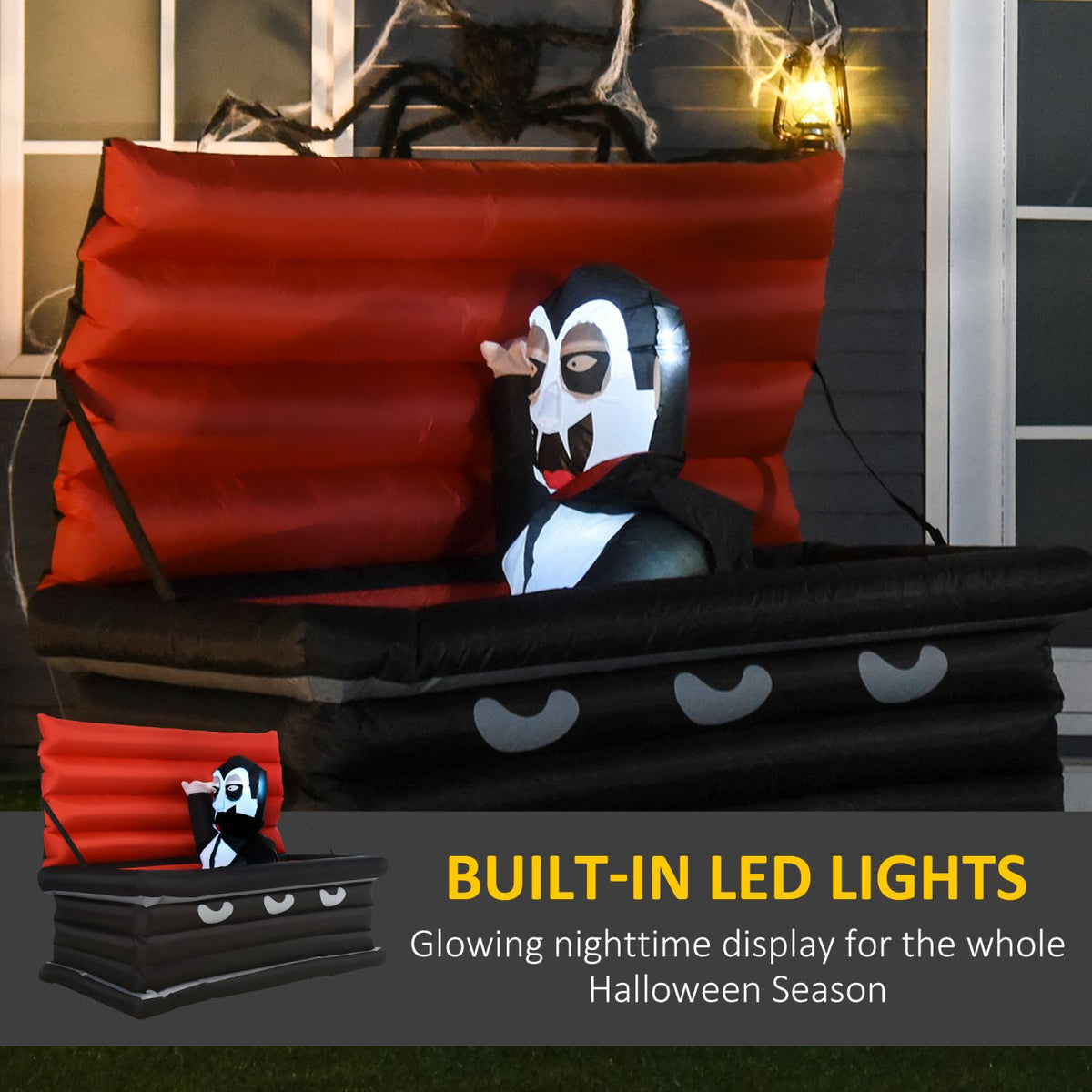 Halloween Inflatables Outdoor Decorations Vampire and Giant Coffin, Blow Up LED Yard Decor, for Garden, Lawn, Party, Holiday