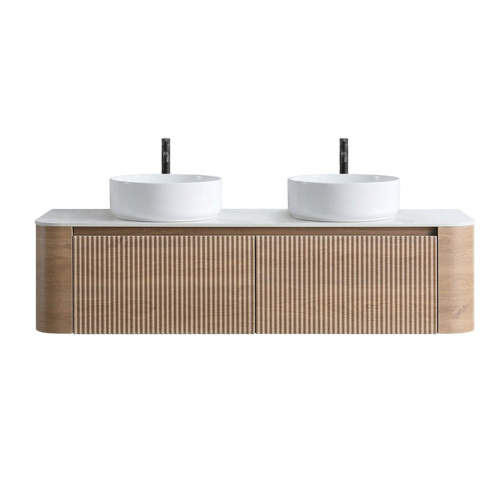 Erba 60 inch Bathroom Vanity with Sink, Honey Oak Wall Cabinet with Free Towel Rack, Double White Ceramic Basins Design, without Drain and Faucet, Pre-assembled
