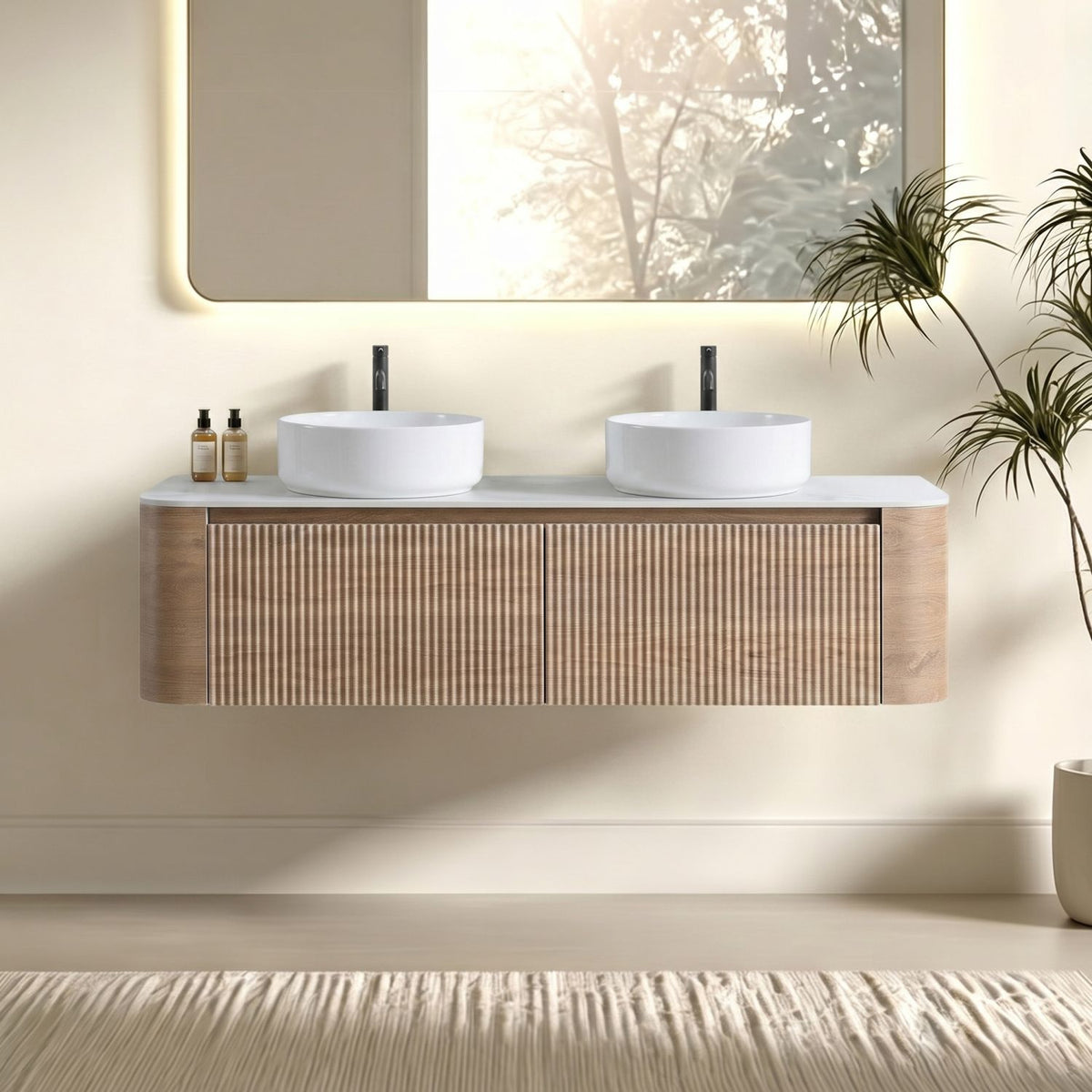 Erba 60 inch Bathroom Vanity with Sink, Honey Oak Wall Cabinet with Free Towel Rack, Double White Ceramic Basins Design, without Drain and Faucet, Pre-assembled