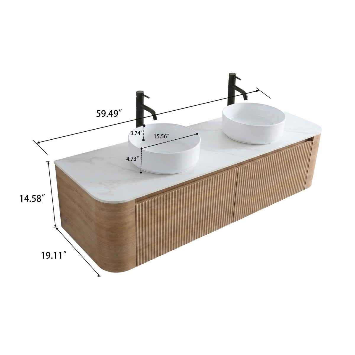 Erba 60 inch Bathroom Vanity with Sink, Honey Oak Wall Cabinet with Free Towel Rack, Double White Ceramic Basins Design, without Drain and Faucet, Pre-assembled