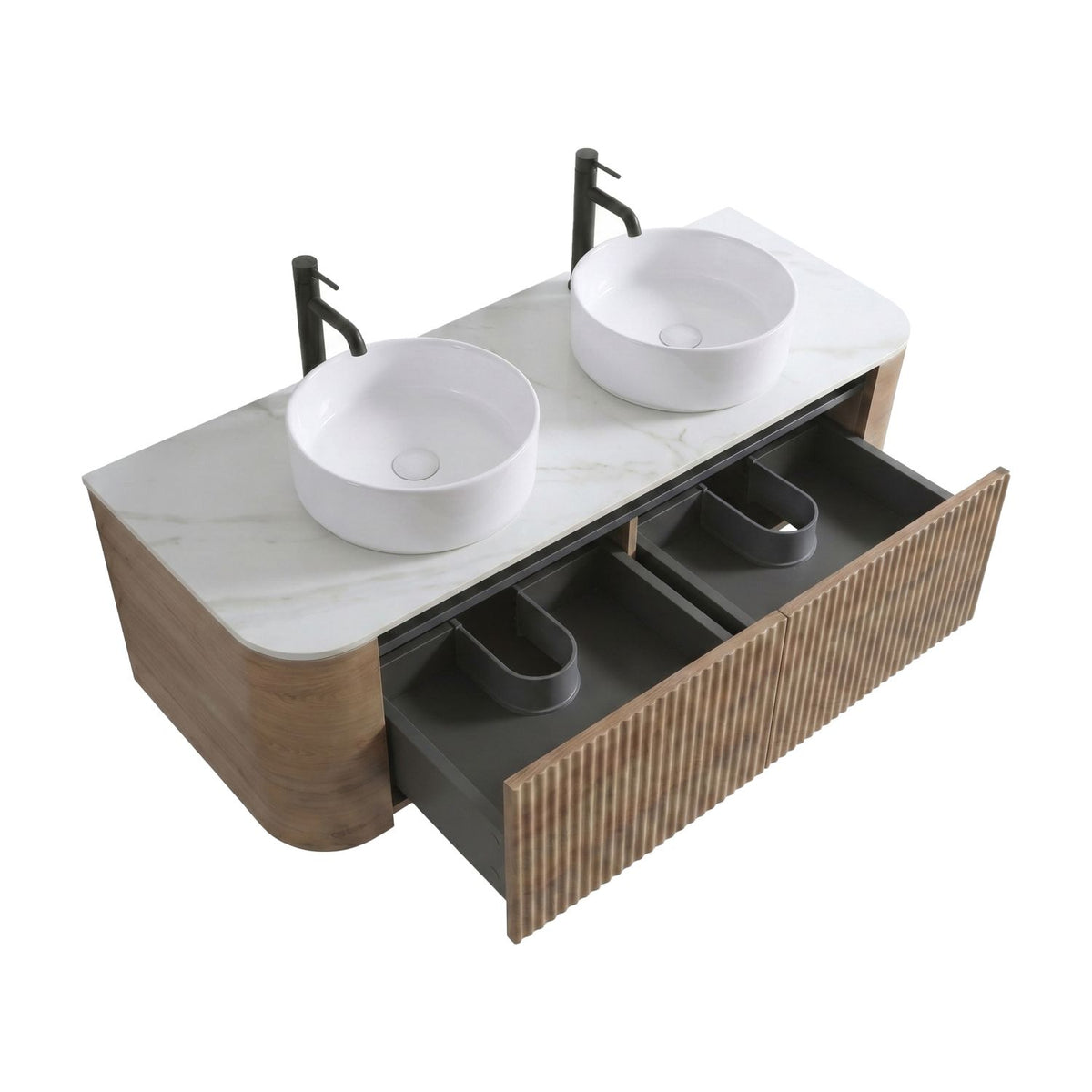 Erba 60 inch Bathroom Vanity with Sink, Honey Oak Wall Cabinet with Free Towel Rack, Double White Ceramic Basins Design, without Drain and Faucet, Pre-assembled
