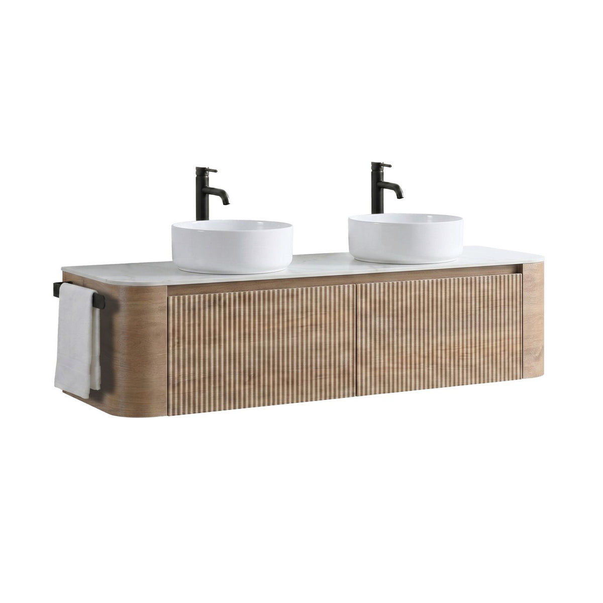 Erba 60 inch Bathroom Vanity with Sink, Honey Oak Wall Cabinet with Free Towel Rack, Double White Ceramic Basins Design, without Drain and Faucet, Pre-assembled