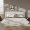 AirFrame King Bed Frame with Adjustable Sliding Side Table Visual Floating Effect, 8.7'' Cloud Upholstered Sponge Cushion, Easy Assembly (Off-White).