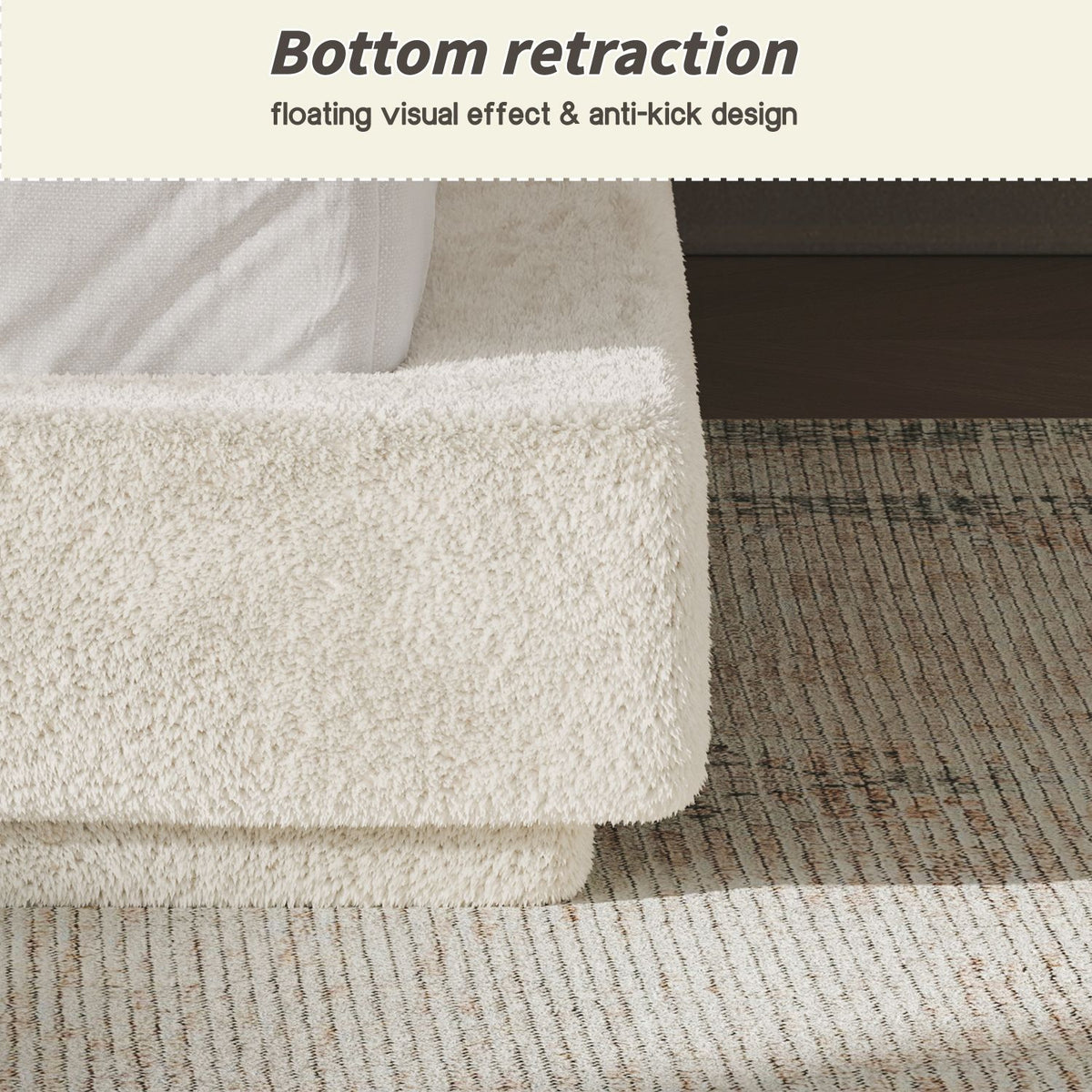 AirFrame King Bed Frame with Adjustable Sliding Side Table Visual Floating Effect, 8.7'' Cloud Upholstered Sponge Cushion, Easy Assembly (Off-White).