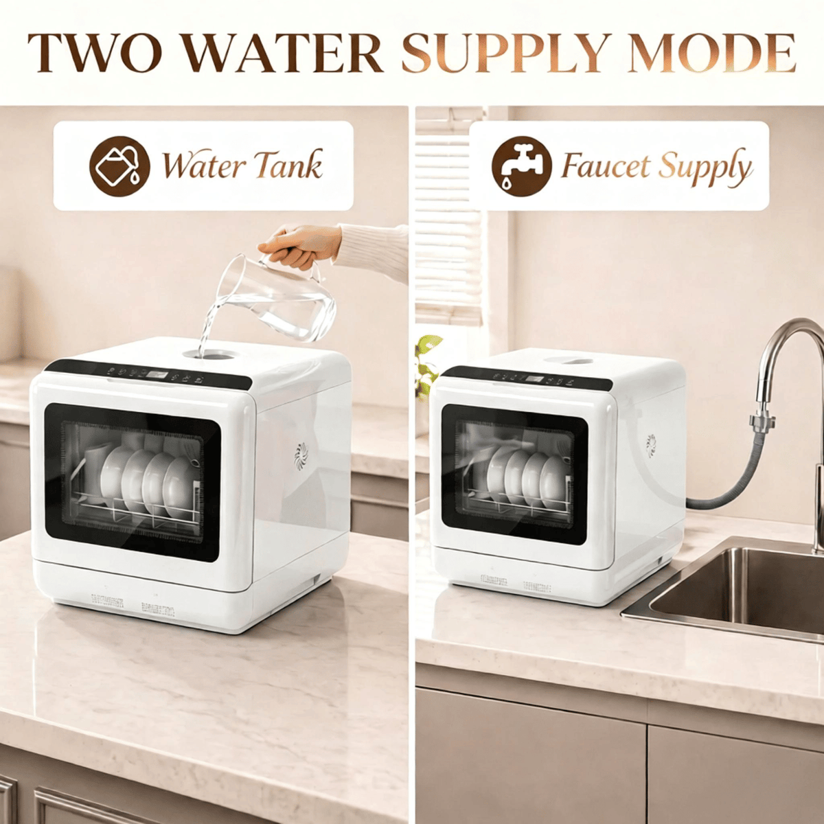Portable Countertop Mini Dishwasher, 1.6 Gal Water Tank, 5 Wash Programs, Air-Dry Function