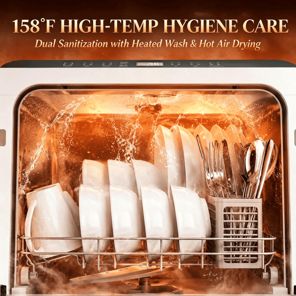 Portable Countertop Mini Dishwasher, 1.6 Gal Water Tank, 5 Wash Programs, Air-Dry Function