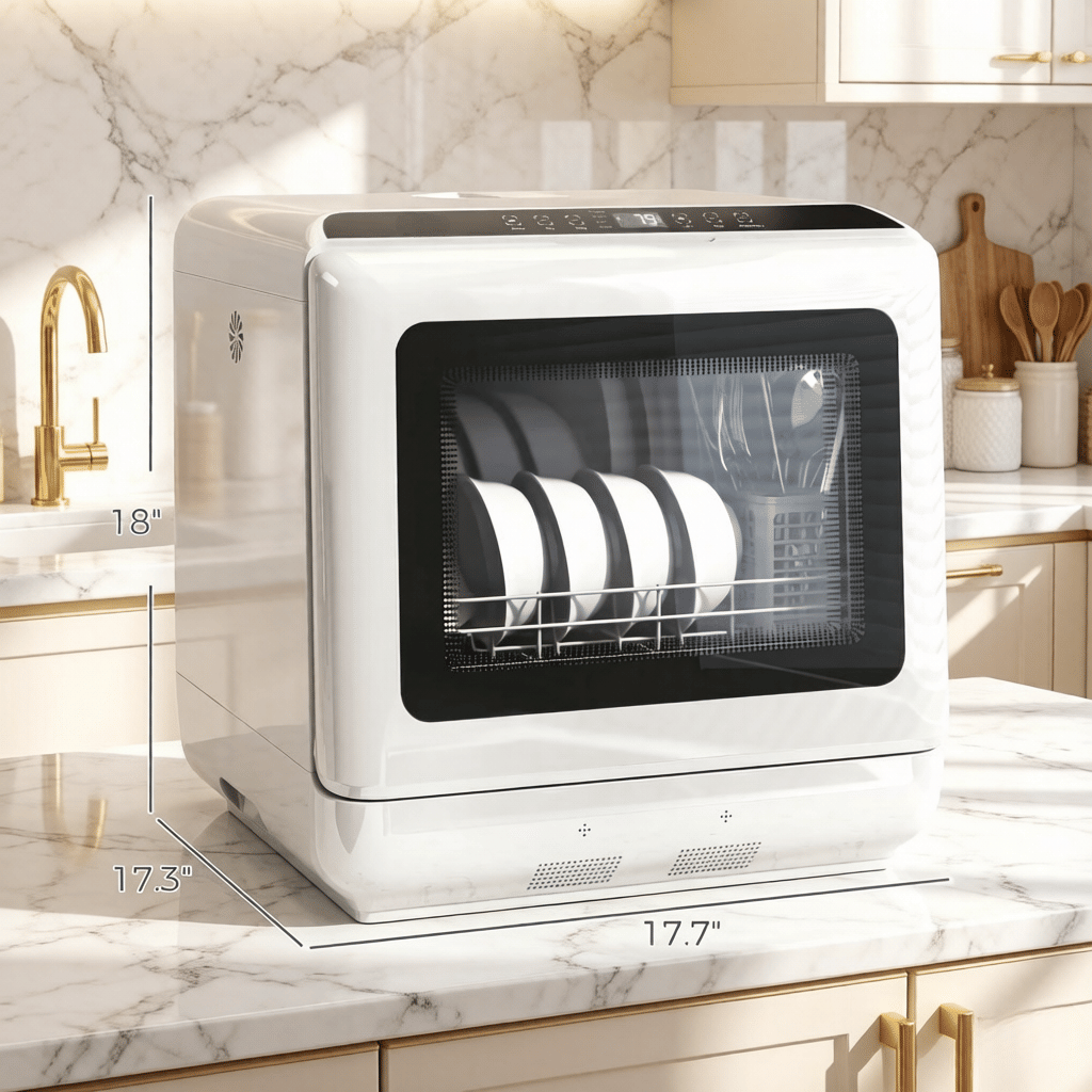 Portable Countertop Mini Dishwasher, 1.6 Gal Water Tank, 5 Wash Programs, Air-Dry Function