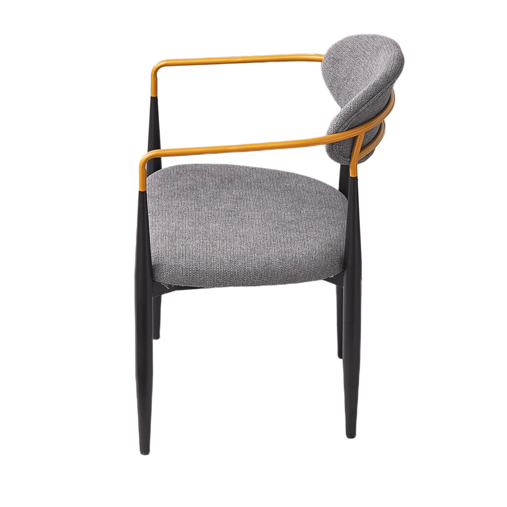 Modern Upholstered Dining Chair with Gold-Accented Armrests - 22"W x 21"D x 30"H, Ergonomic Design for Home Dining Room or Office Use,Set of 2 - Grey Fabric Seat & Black Metal Frame
