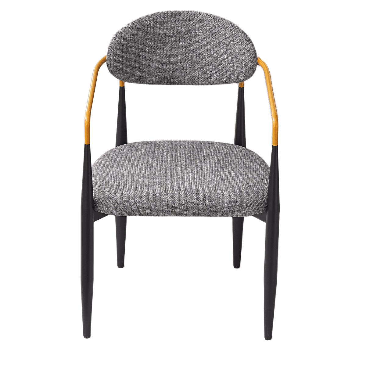 Modern Upholstered Dining Chair with Gold-Accented Armrests - 22"W x 21"D x 30"H, Ergonomic Design for Home Dining Room or Office Use,Set of 2 - Grey Fabric Seat & Black Metal Frame