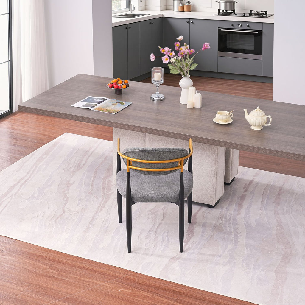Modern Upholstered Dining Chair with Gold-Accented Armrests - 22"W x 21"D x 30"H, Ergonomic Design for Home Dining Room or Office Use,Set of 2 - Grey Fabric Seat & Black Metal Frame