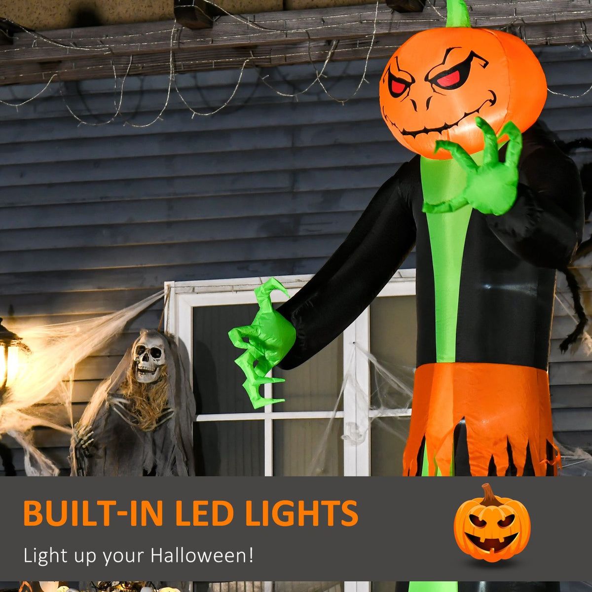 Halloween Inflatables Outdoor Decorations Pumpkin Head Ghost, Blow Up LED Yard Decor for Garden, Lawn, Party, Holiday, Waterproof