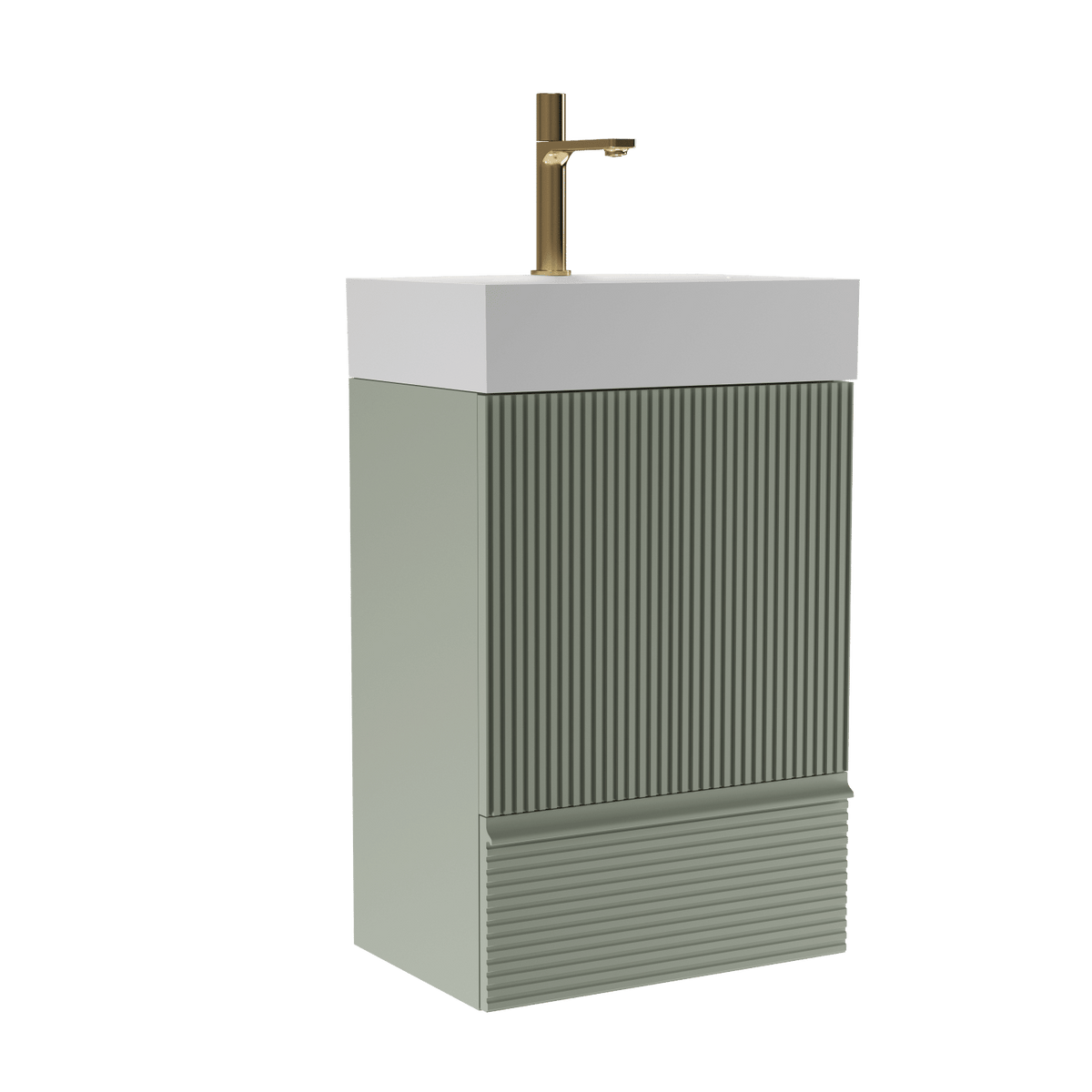 Gada 20" Striped Sage Green Bathroom Vanity with White Ceramic Sink, Freestanding Bathroom Cabinet for Modern Bathroom, One-Piece White Ceramic Basin Without Drain and Faucet, KD