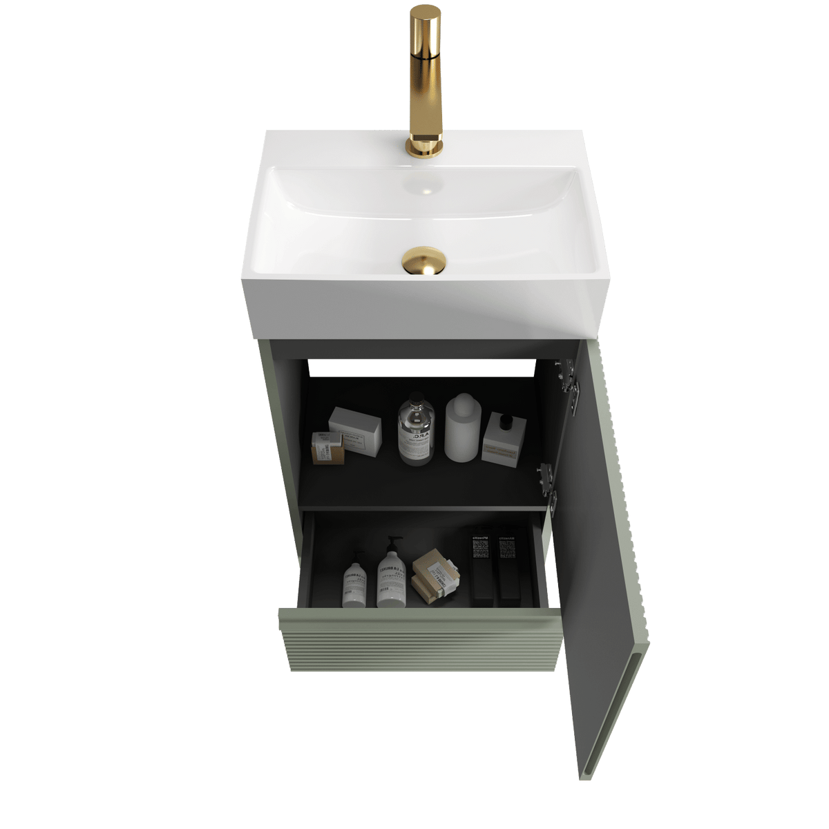 Gada 20" Striped Sage Green Bathroom Vanity with White Ceramic Sink, Freestanding Bathroom Cabinet for Modern Bathroom, One-Piece White Ceramic Basin Without Drain and Faucet, KD