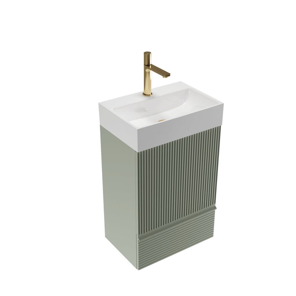 Gada 20" Striped Sage Green Bathroom Vanity with White Ceramic Sink, Freestanding Bathroom Cabinet for Modern Bathroom, One-Piece White Ceramic Basin Without Drain and Faucet, KD