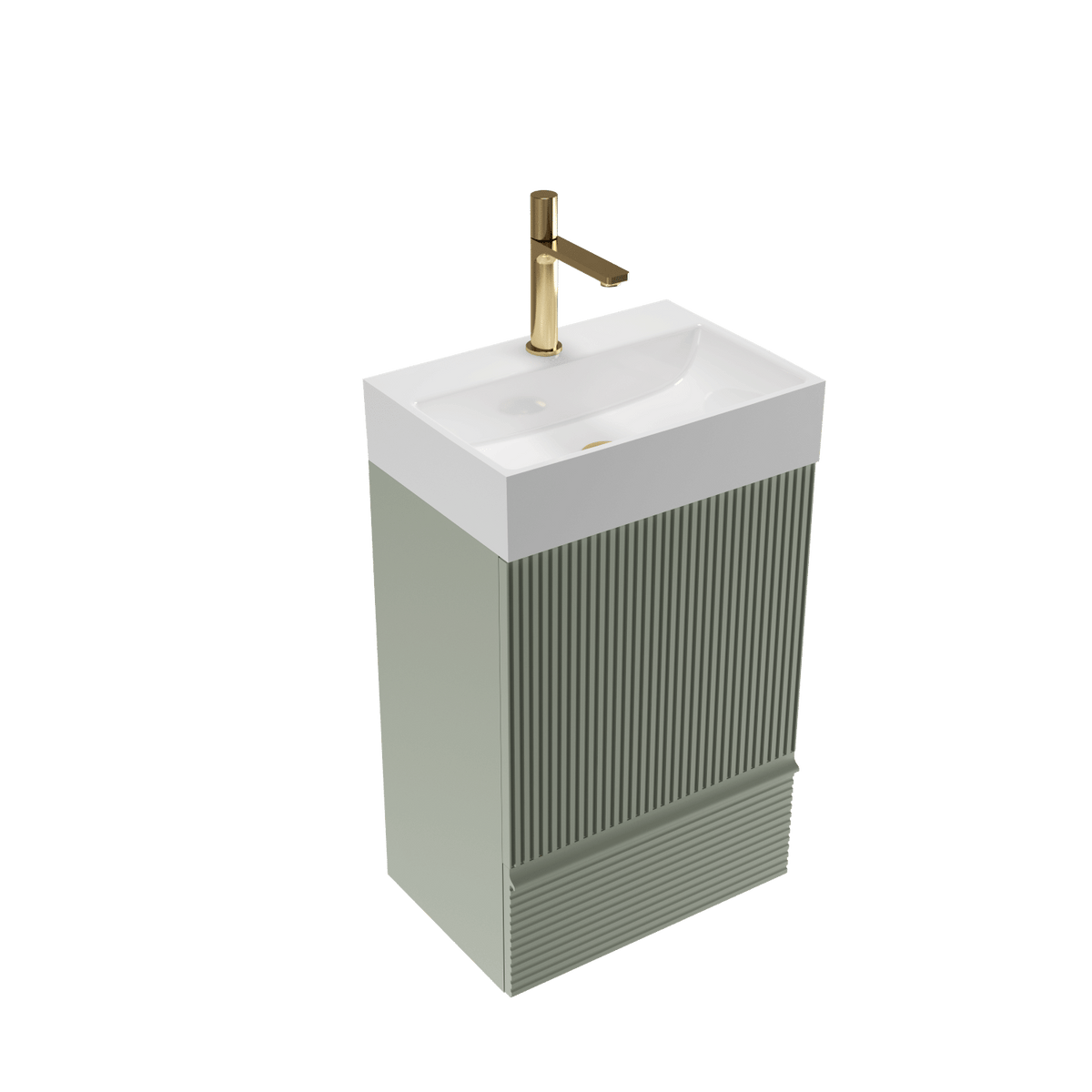 Gada 20" Striped Sage Green Bathroom Vanity with White Ceramic Sink, Freestanding Bathroom Cabinet for Modern Bathroom, One-Piece White Ceramic Basin Without Drain and Faucet, KD