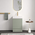 Gada 20" Striped Sage Green Bathroom Vanity with White Ceramic Sink, Freestanding Bathroom Cabinet for Modern Bathroom, One-Piece White Ceramic Basin Without Drain and Faucet, KD