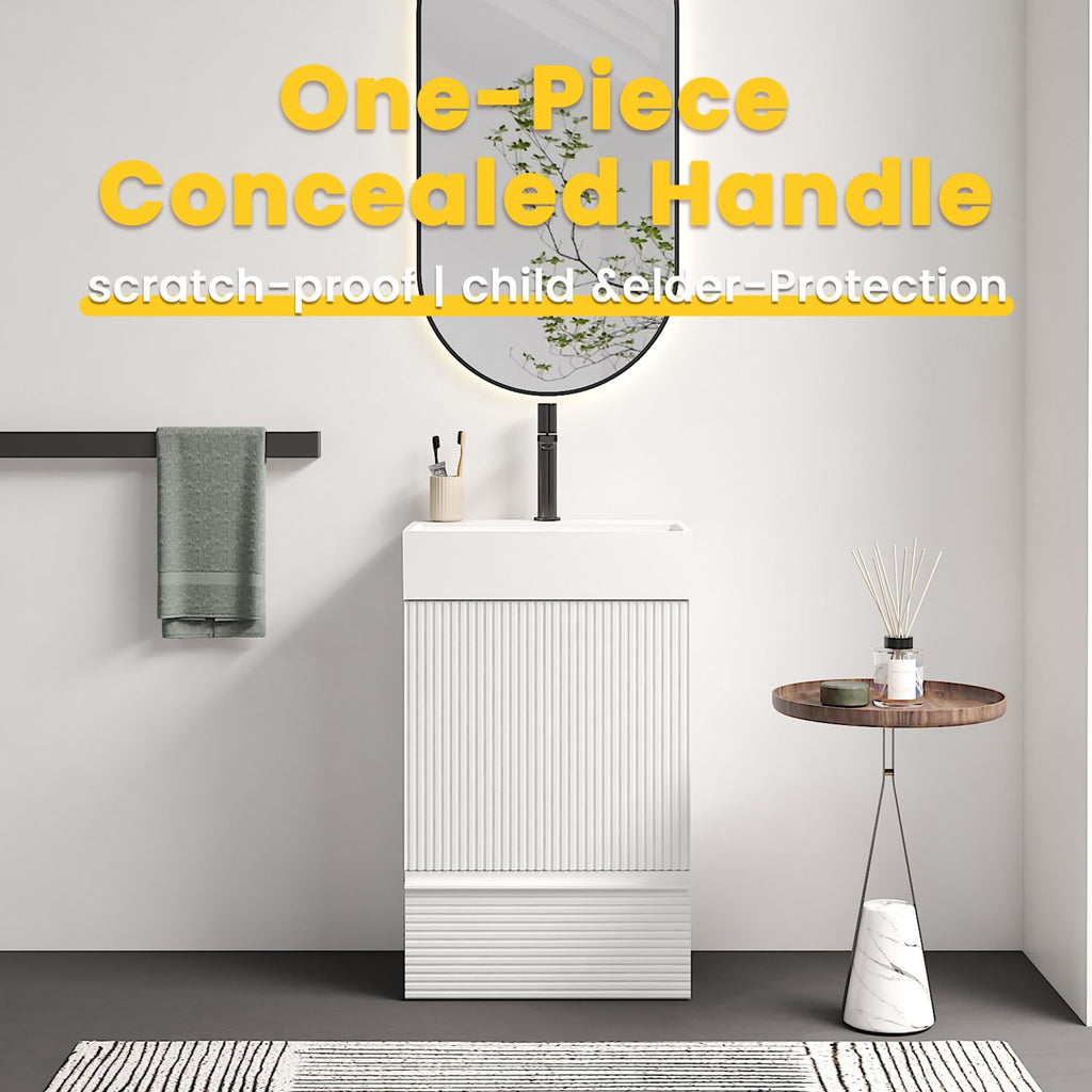 Gada 20" Striped Velvet White Bathroom Vanity with White Ceramic Sink, Freestanding Bathroom Cabinet for Modern Bathroom, One-Piece White Ceramic Basin Without Drain and Faucet, KD
