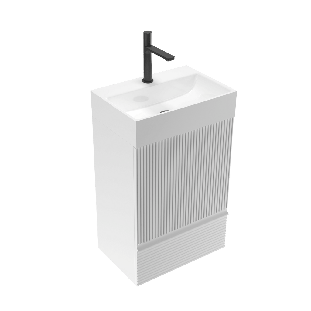 Gada 20" Striped Velvet White Bathroom Vanity with White Ceramic Sink, Freestanding Bathroom Cabinet for Modern Bathroom, One-Piece White Ceramic Basin Without Drain and Faucet, KD