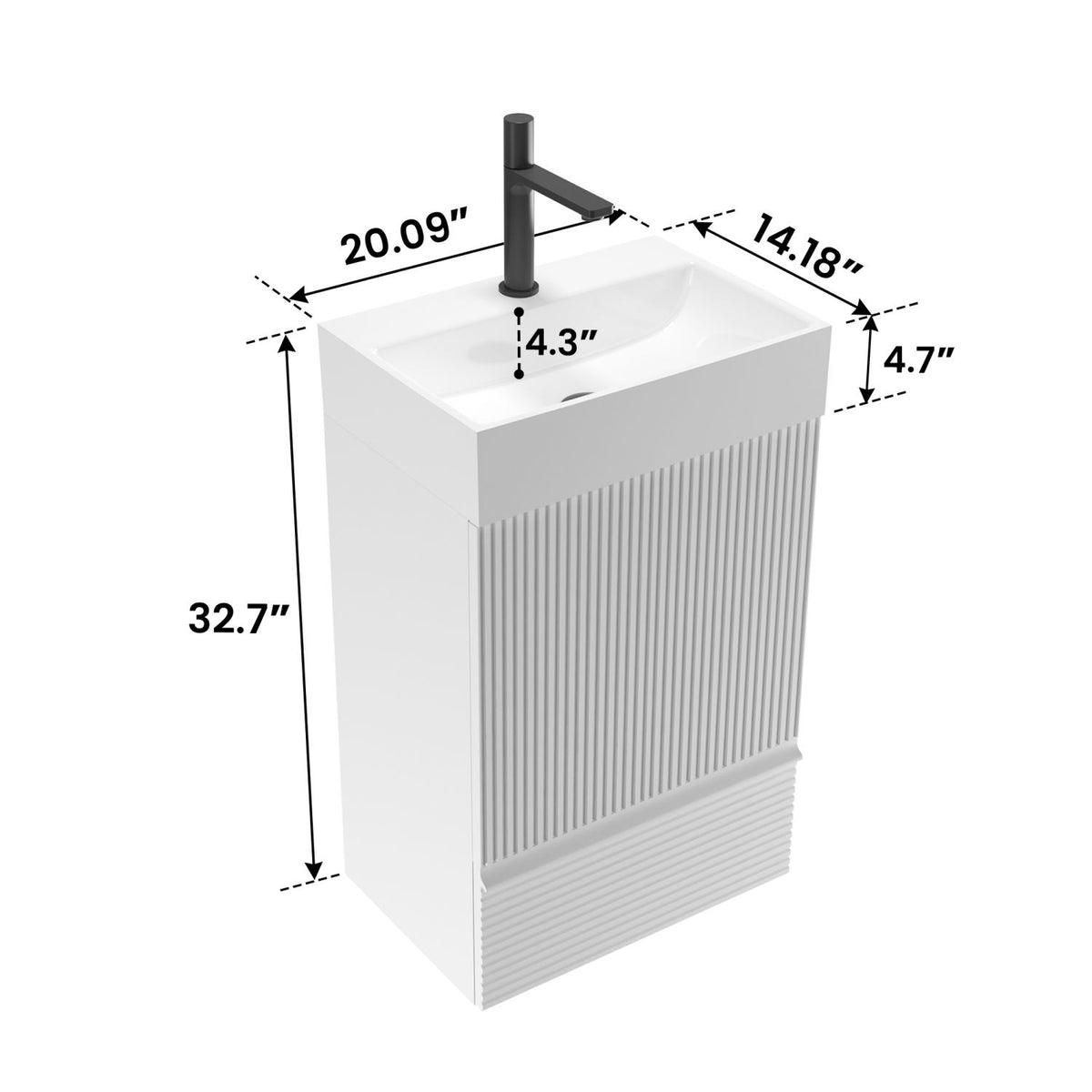 Gada 20" Striped Velvet White Bathroom Vanity with White Ceramic Sink, Freestanding Bathroom Cabinet for Modern Bathroom, One-Piece White Ceramic Basin Without Drain and Faucet, KD