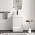 Gada 20" Striped Velvet White Bathroom Vanity with White Ceramic Sink, Freestanding Bathroom Cabinet for Modern Bathroom, One-Piece White Ceramic Basin Without Drain and Faucet, KD