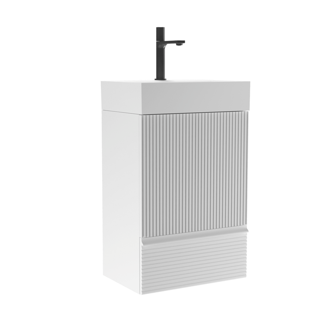 Gada 20" Striped Velvet White Bathroom Vanity with White Ceramic Sink, Freestanding Bathroom Cabinet for Modern Bathroom, One-Piece White Ceramic Basin Without Drain and Faucet, KD