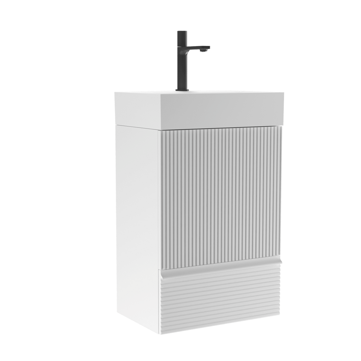Gada 20" Striped Velvet White Bathroom Vanity with White Ceramic Sink, Freestanding Bathroom Cabinet for Modern Bathroom, One-Piece White Ceramic Basin Without Drain and Faucet, KD