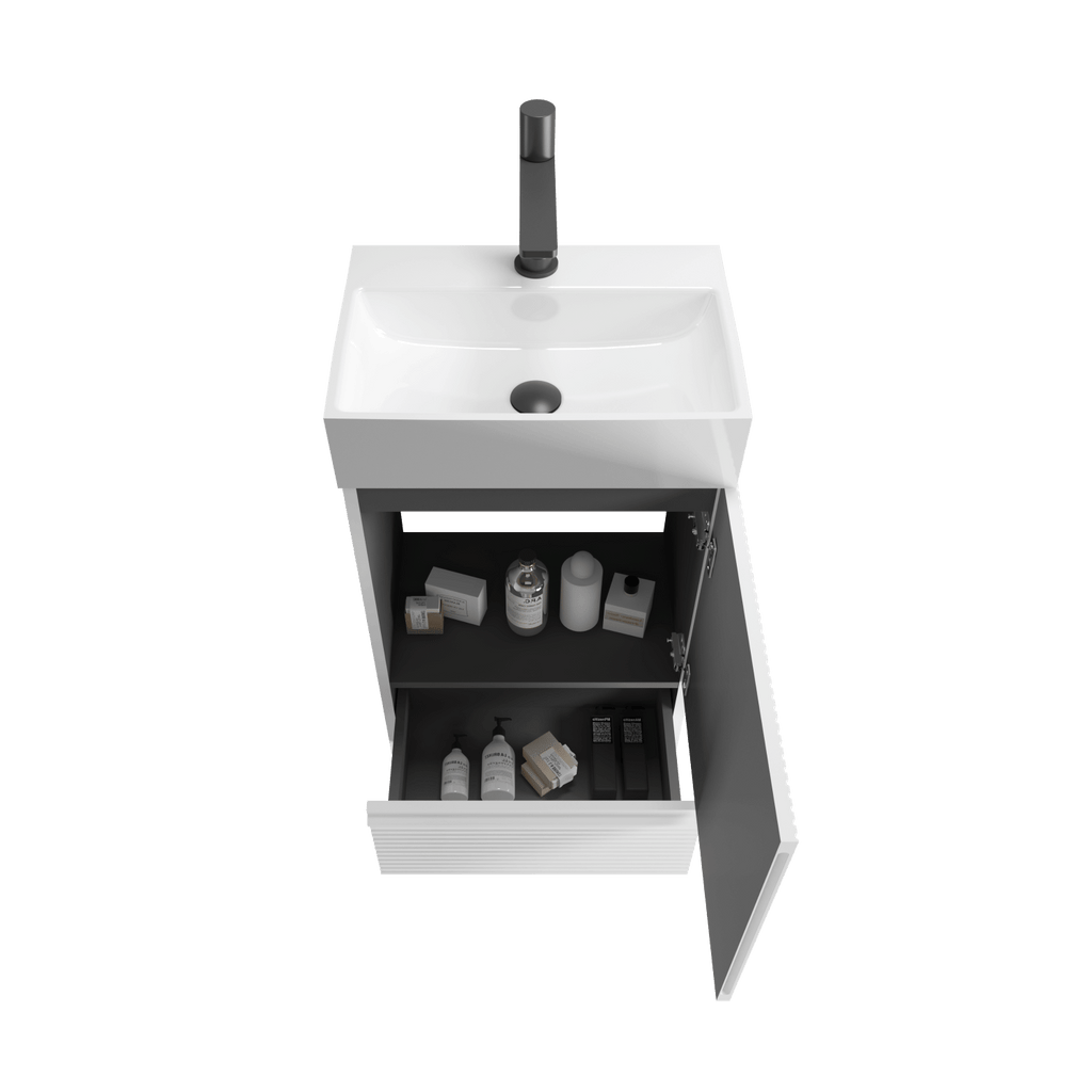 Gada 20" Striped Velvet White Bathroom Vanity with White Ceramic Sink, Freestanding Bathroom Cabinet for Modern Bathroom, One-Piece White Ceramic Basin Without Drain and Faucet, KD