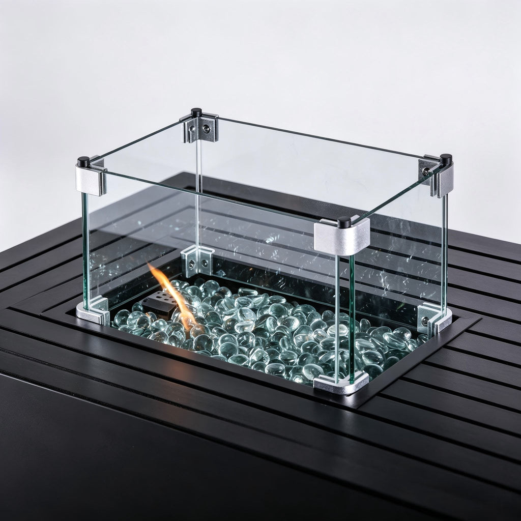 Rectangular Fire Pit Table with Windshield - Mocha