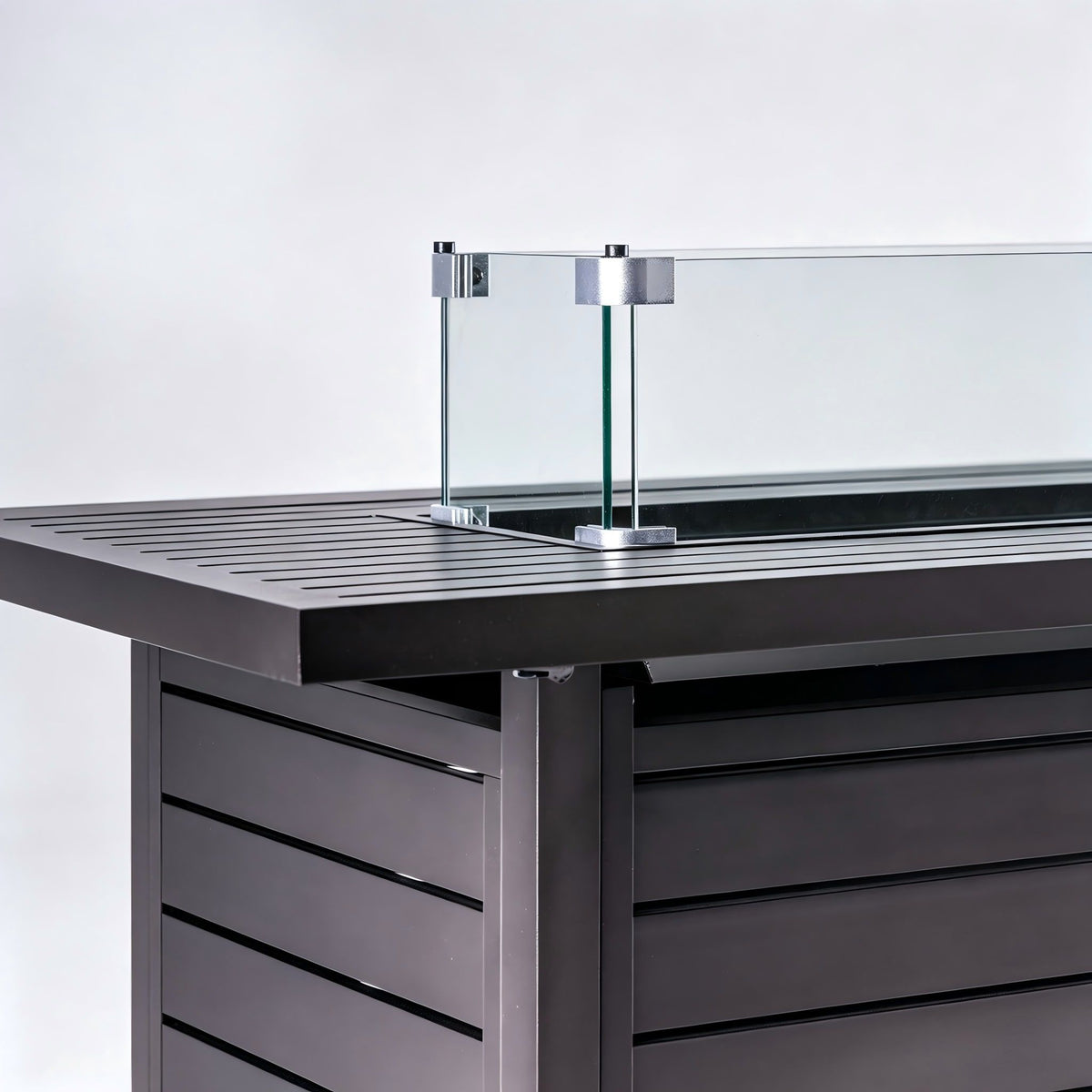 Rectangular Fire Pit Table with Windshield - Mocha