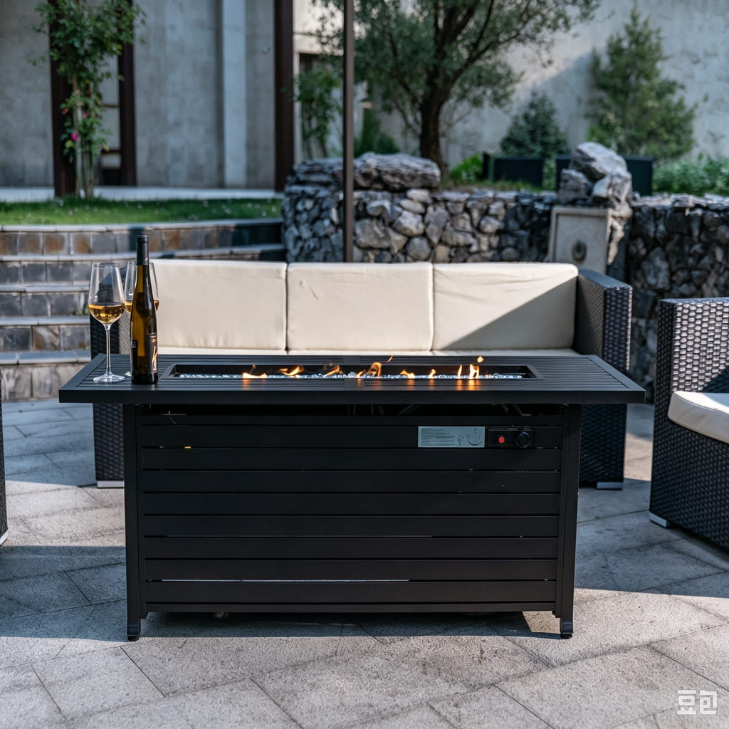 Rectangular Fire Pit Table with Windshield - Mocha