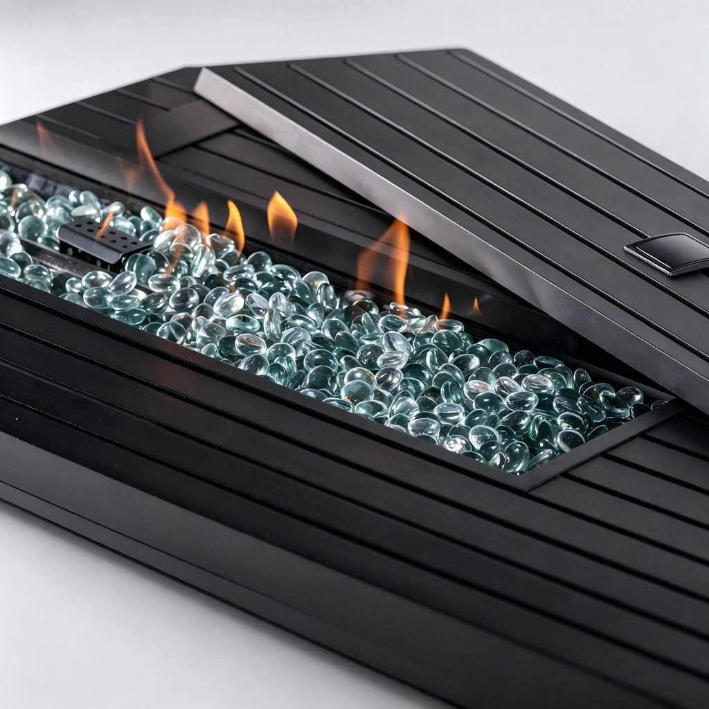 Rectangular Fire Pit Table with Windshield - Mocha