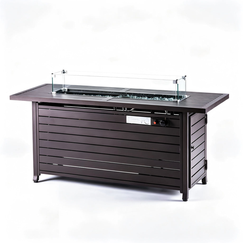 Rectangular Fire Pit Table with Windshield - Mocha