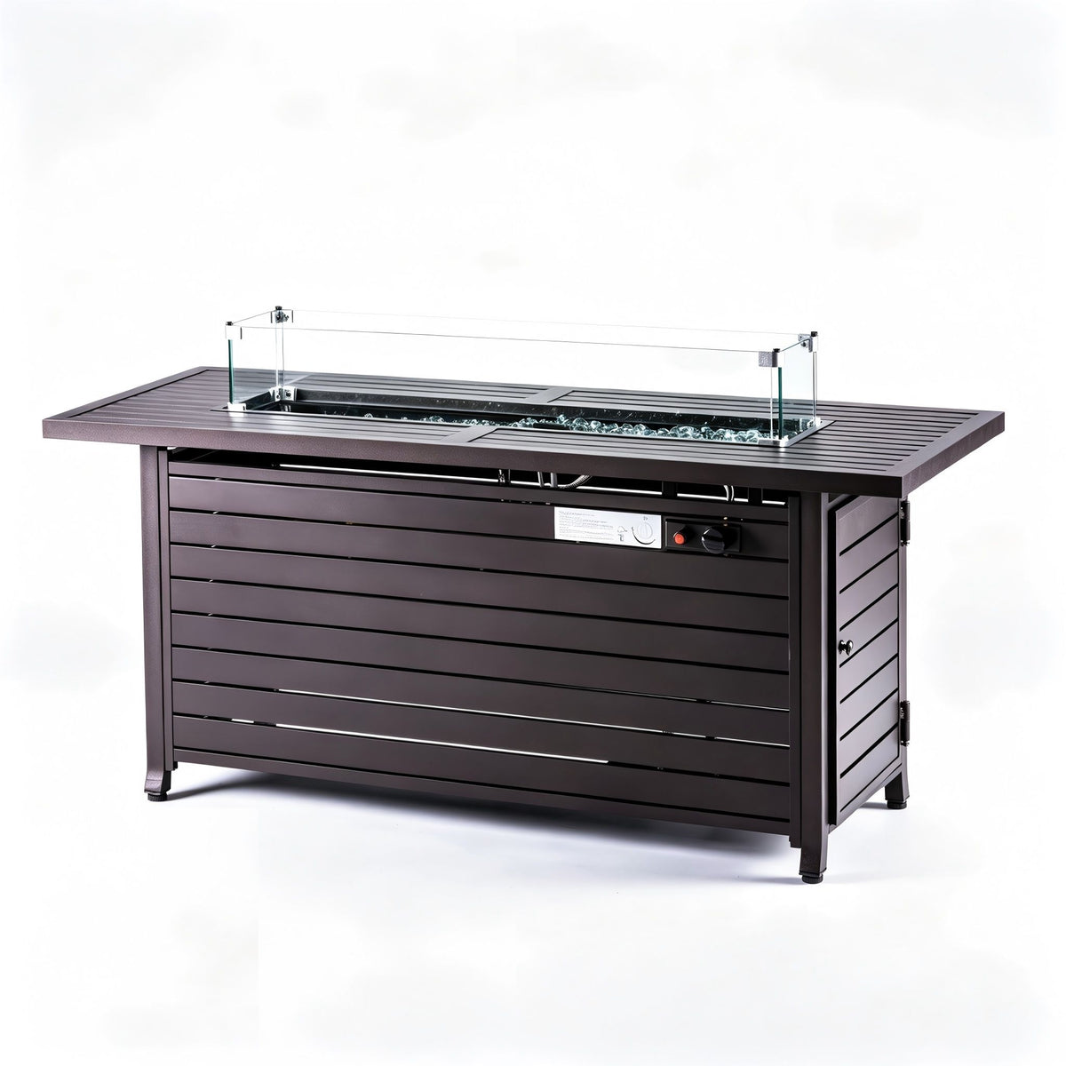 Rectangular Fire Pit Table with Windshield - Mocha