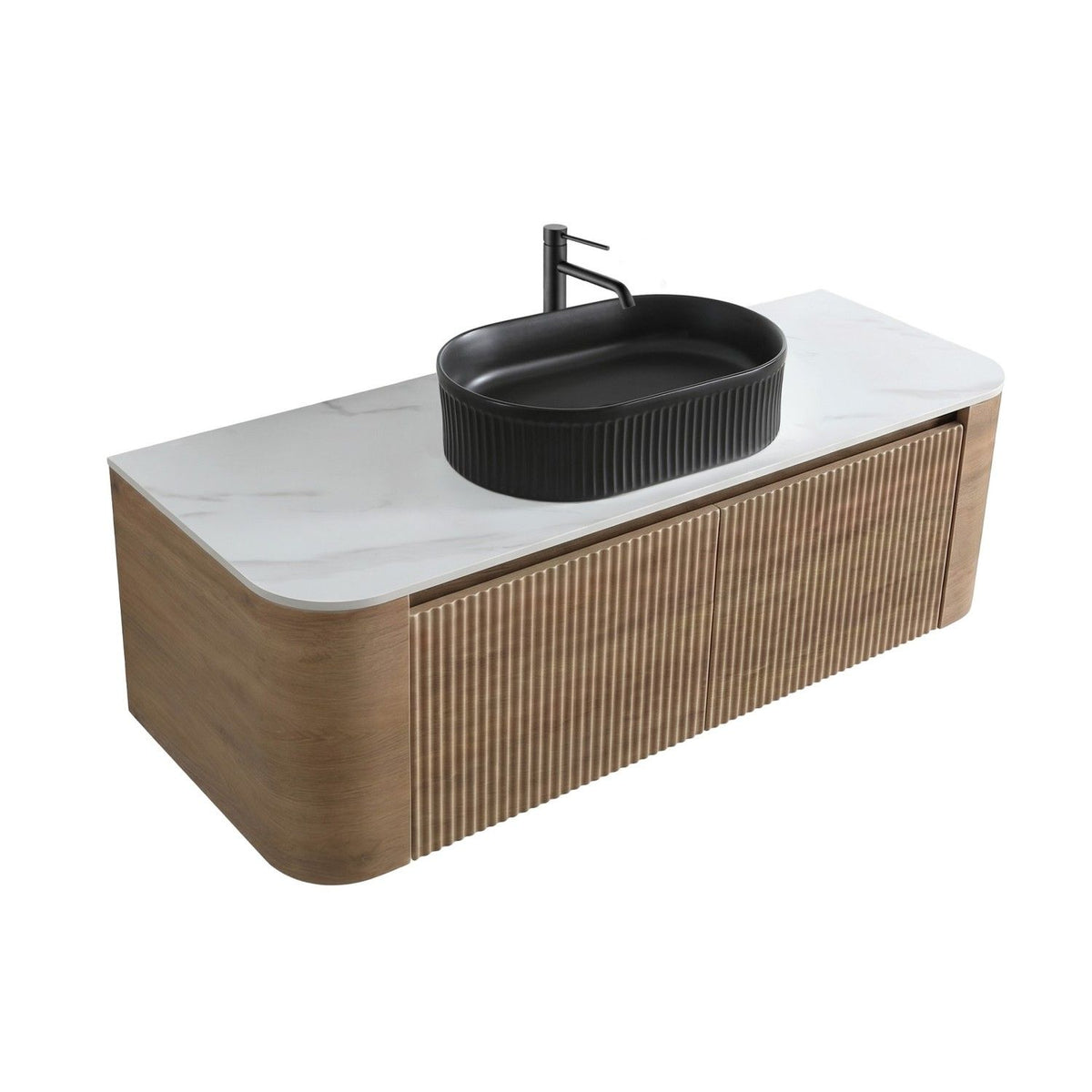 Erba 48 inch Bathroom Vanity with Sink, Honey Oak Wall Cabinet with Free Towel Rack, Single Black Oval Striped Ceramic Basin Design, without Drain and Faucet, Pre-assembled