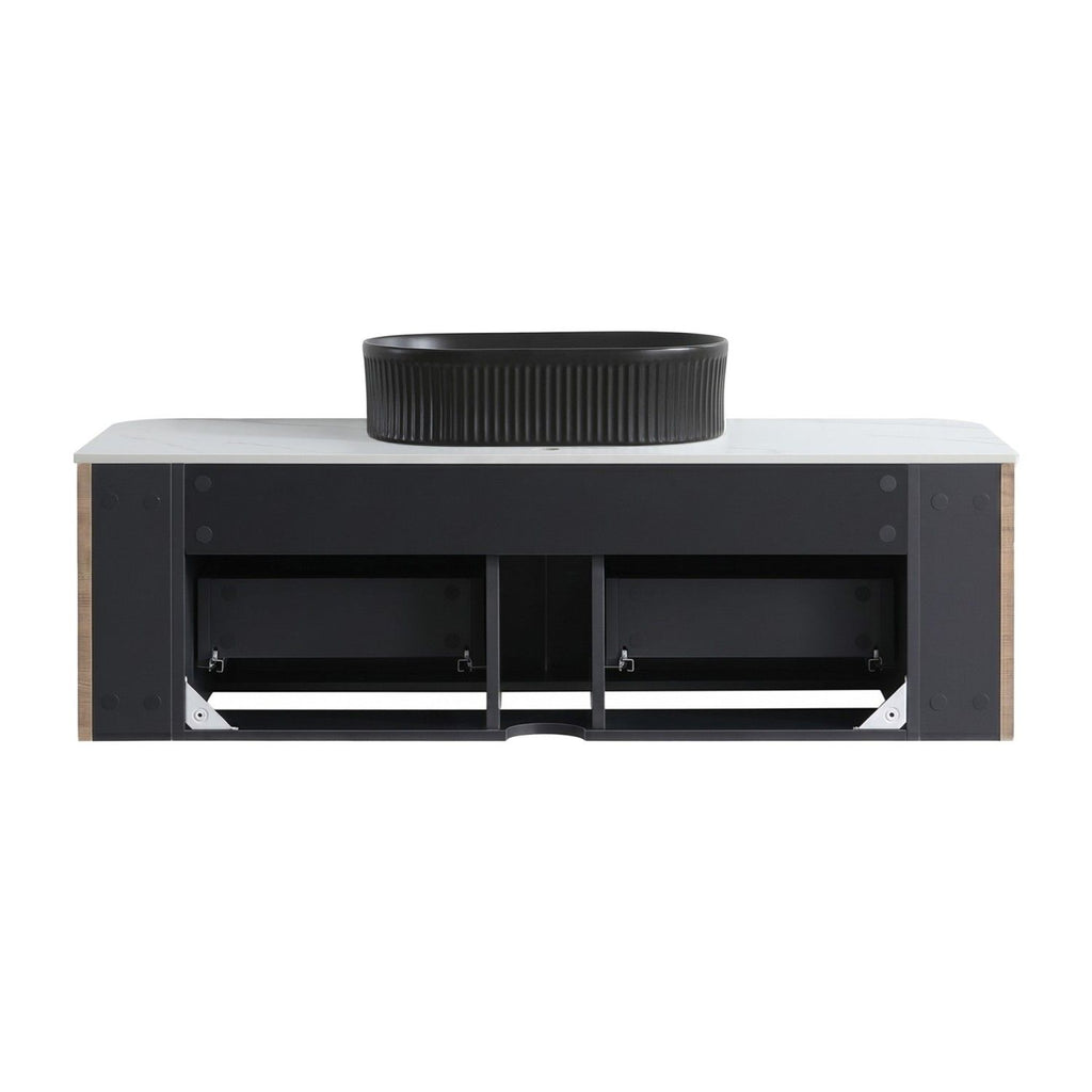 Erba 48 inch Bathroom Vanity with Sink, Honey Oak Wall Cabinet with Free Towel Rack, Single Black Oval Striped Ceramic Basin Design, without Drain and Faucet, Pre-assembled